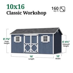 Little Cottage Co. Classic Workshop 10x16 Wood Storage Shed Kit (10x16 CWS-PC)