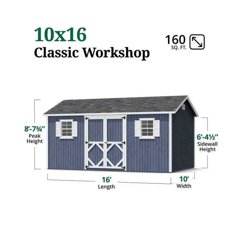Little Cottage Co. Classic Workshop 10x16 Wood Storage Shed Kit (10x16 CWS-PC)