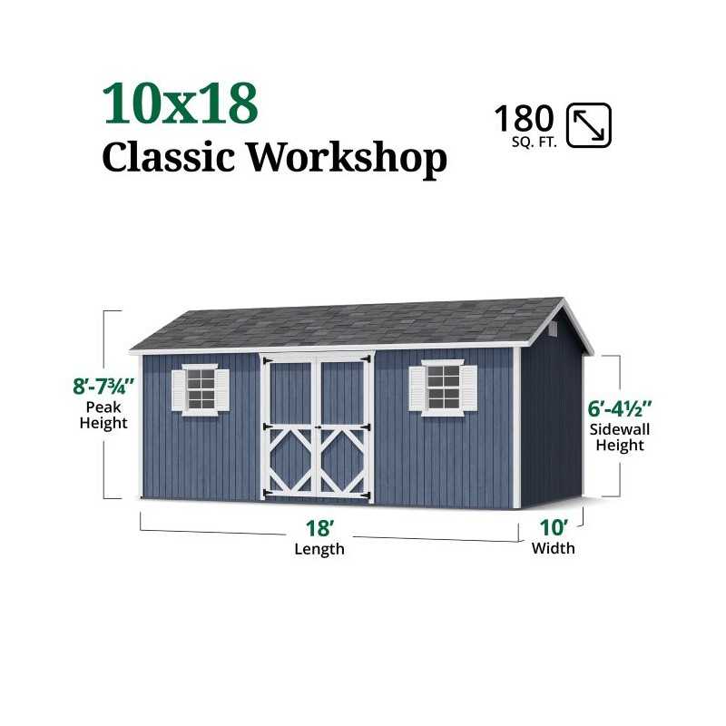 Little Cottage Co. Classic Workshop 10x18 Wood Storage Shed Kit (10x18 CWS-PC)
