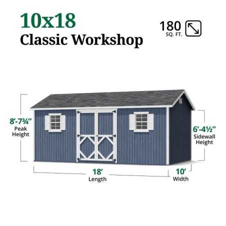 Little Cottage Co. Classic Workshop 10x18 Wood Storage Shed Kit (10x18 CWS-PC)