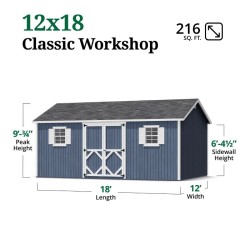 Little Cottage Co. Classic Workshop 12x18 Wood Storage Shed Kit (12x18 CWS-PC)