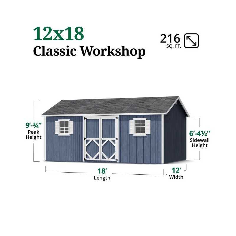 Little Cottage Co. Classic Workshop 12x18 Wood Storage Shed Kit (12x18 CWS-PC)