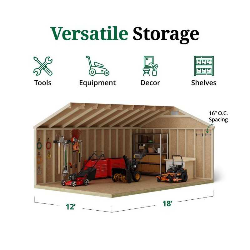 Little Cottage Co. Classic Workshop 12x18 Wood Storage Shed Kit (12x18 CWS-PC)