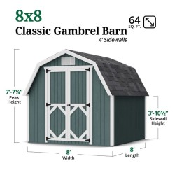 Little Cottage Co. Classic Gambrel 8x8 Barn Shed Kit w/ 4' Sidewall (8x8 CGB-4-PC)