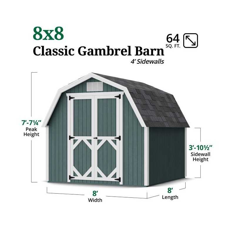 Little Cottage Co. Classic Gambrel 8x8 Wood Barn Shed Kit w/ 4' Sidewall (8x8 CGB-4-PC)