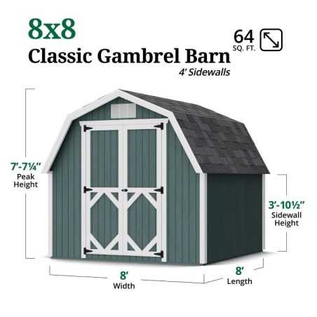 Little Cottage Co. Classic Gambrel 8x8 Wood Barn Shed Kit w/ 4' Sidewall (8x8 CGB-4-PC)