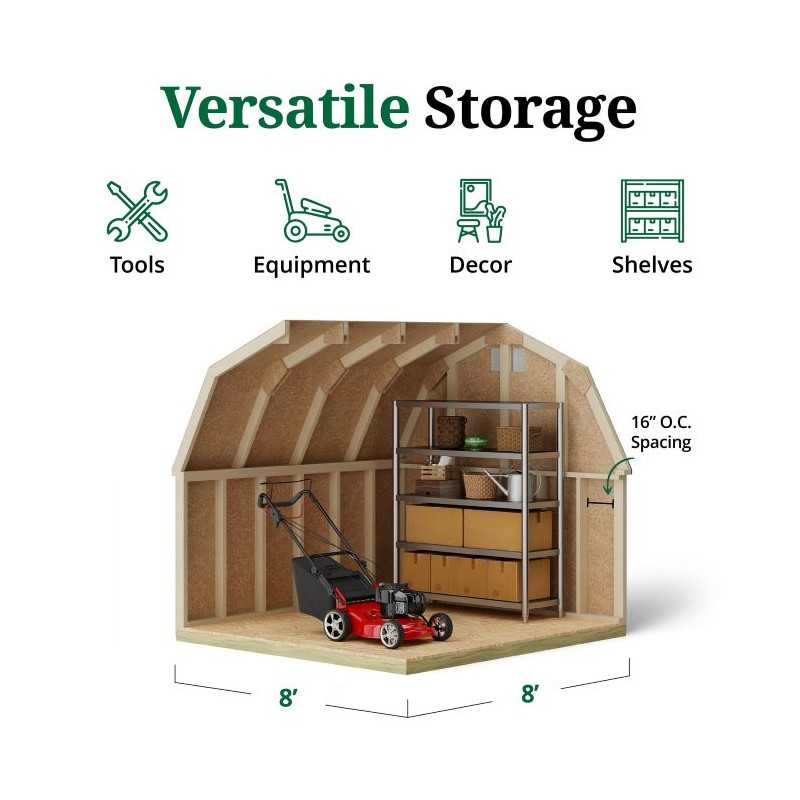 Little Cottage Co. Classic Gambrel 8x8 Wood Barn Shed Kit w/ 4' Sidewall (8x8 CGB-4-PC)