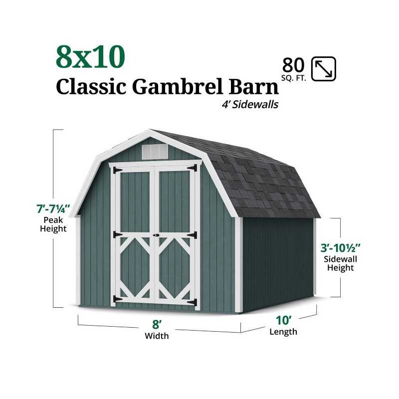Little Cottage Co. Classic Gambrel 8x10 Wood Barn Shed Kit w/ 4' Sidewall (8x10 CGB-4-PC)