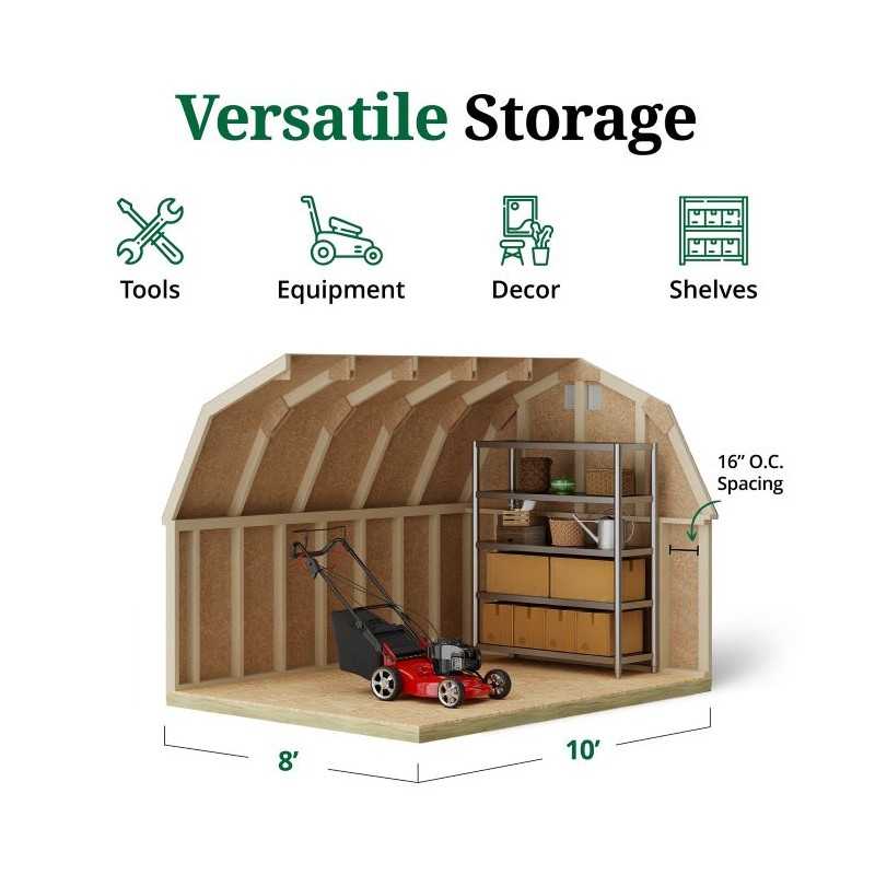 Little Cottage Co. Classic Gambrel 8x10 Wood Barn Shed Kit w/ 4' Sidewall (8x10 CGB-4-PC)