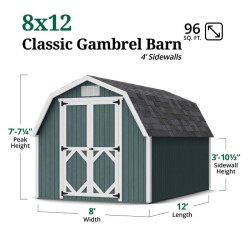 Little Cottage Co. Classic Gambrel 8x12 Barn Shed Kit w/ 4' Sidewall (8x12 CGB-4-PC)