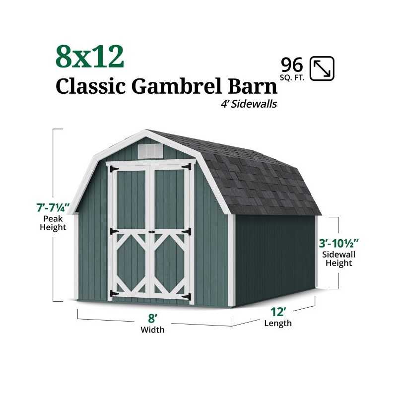 Little Cottage Co. Classic Gambrel 8x12 Wood Barn Shed Kit w/ 4' Sidewall (8x12 CGB-4-PC)