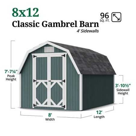 Little Cottage Co. Classic Gambrel 8x12 Wood Barn Shed Kit w/ 4' Sidewall (8x12 CGB-4-PC)
