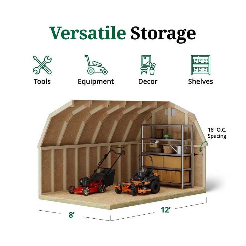 Little Cottage Co. Classic Gambrel 8x12 Wood Barn Shed Kit w/ 4' Sidewall (8x12 CGB-4-PC)