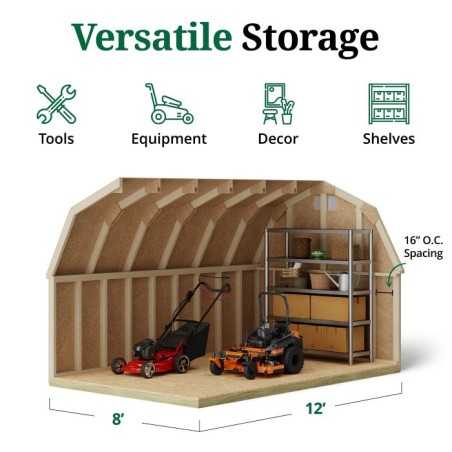 Little Cottage Co. Classic Gambrel 8x12 Wood Barn Shed Kit w/ 4' Sidewall (8x12 CGB-4-PC)