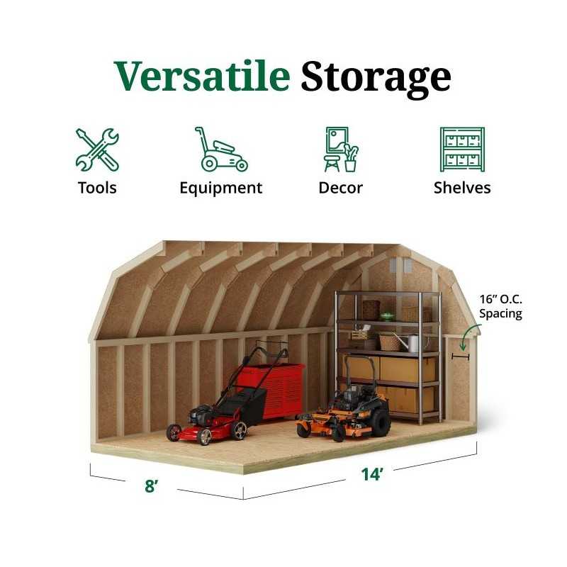 Little Cottage Co. Classic Gambrel 8x14 Wood Barn Shed Kit w/ 4' Sidewall (8x14 CGB-4-PC)