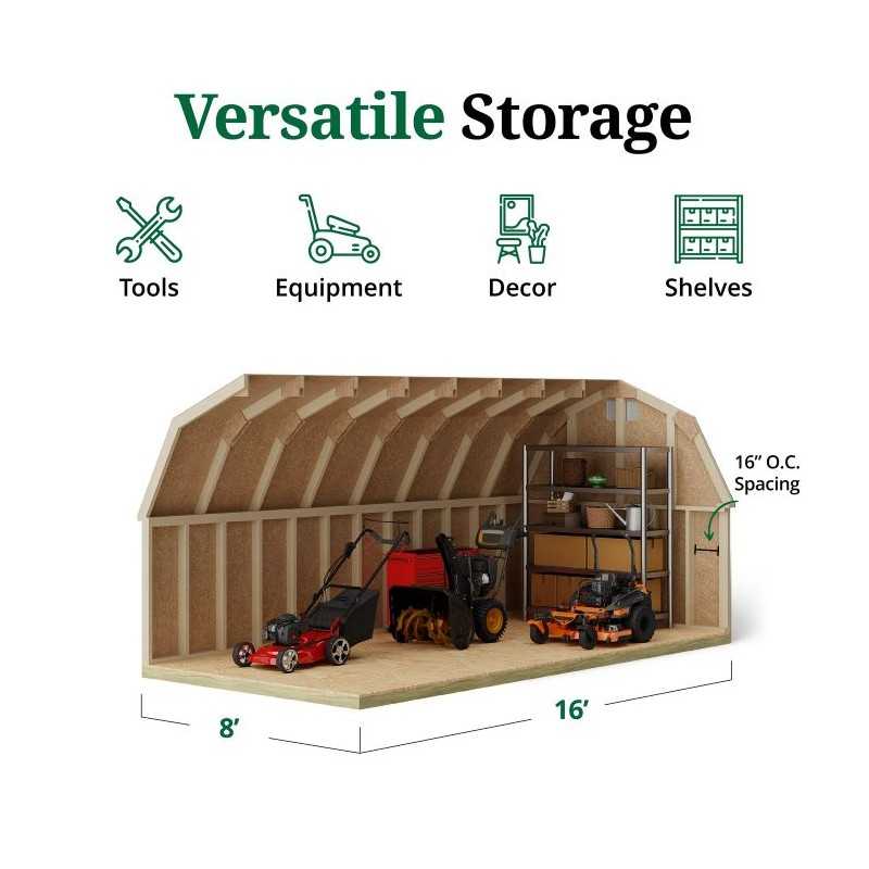 Little Cottage Co. Classic Gambrel 8x16 Wood Barn Shed Kit w/ 4' Sidewall (8x16 CGB-4-PC)