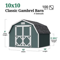 Little Cottage Co. Classic Gambrel 10x10 Barn Shed Kit w/ 4' Sidewall (10x10 CGB-4-PC)