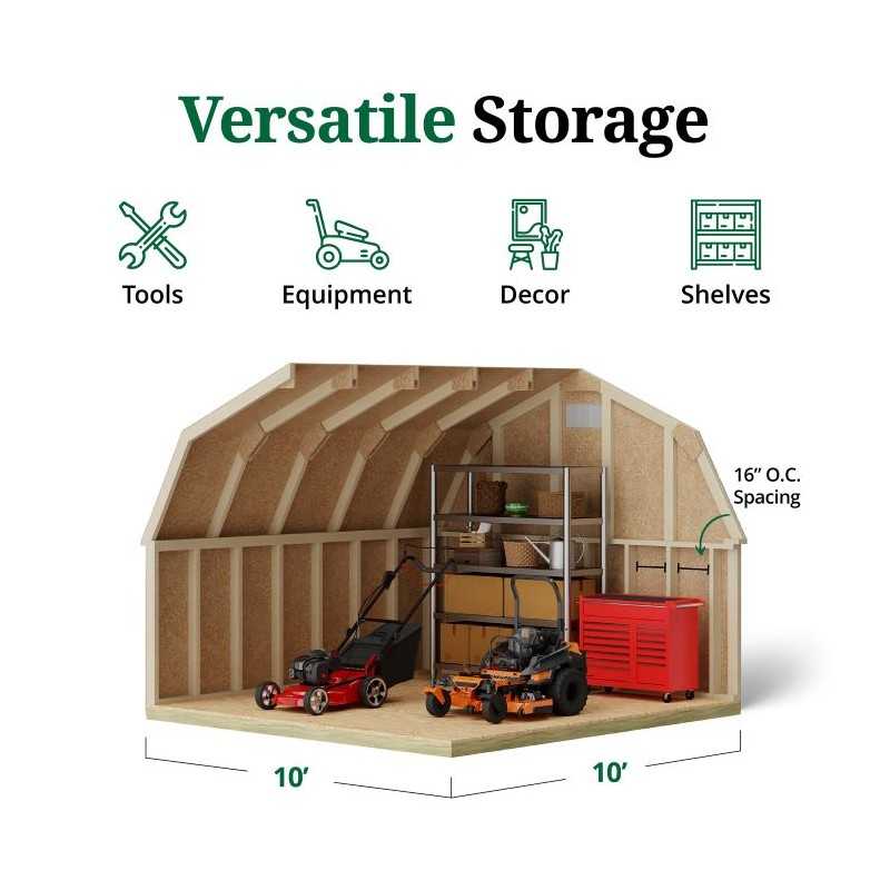 Little Cottage Co. Classic Gambrel 10x10 Wood Barn Shed Kit w/ 4' Sidewall (10x10 CGB-4-PC)