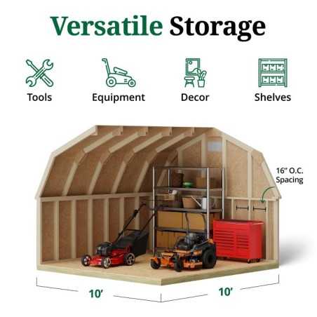 Little Cottage Co. Classic Gambrel 10x10 Wood Barn Shed Kit w/ 4' Sidewall (10x10 CGB-4-PC)