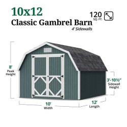 Little Cottage Co. Classic Gambrel 10x12 Barn Shed Kit w/ 4' Sidewall (10x12 CGB-4-PC)