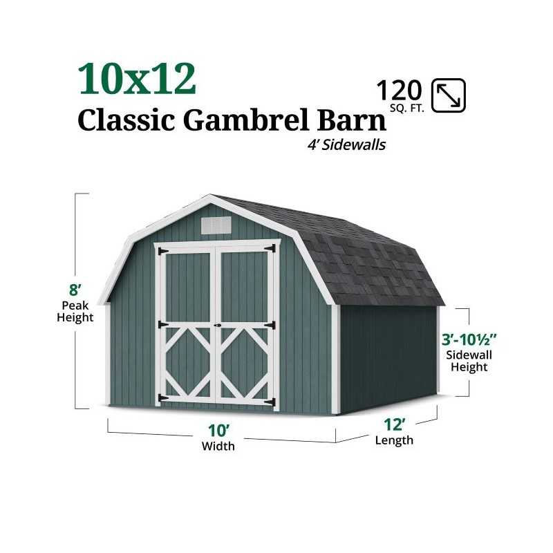 Little Cottage Co. Classic Gambrel 10x12 Wood Barn Shed Kit w/ 4' Sidewall (10x12 CGB-4-PC)