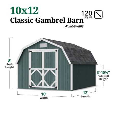 Little Cottage Co. Classic Gambrel 10x12 Wood Barn Shed Kit w/ 4' Sidewall (10x12 CGB-4-PC)