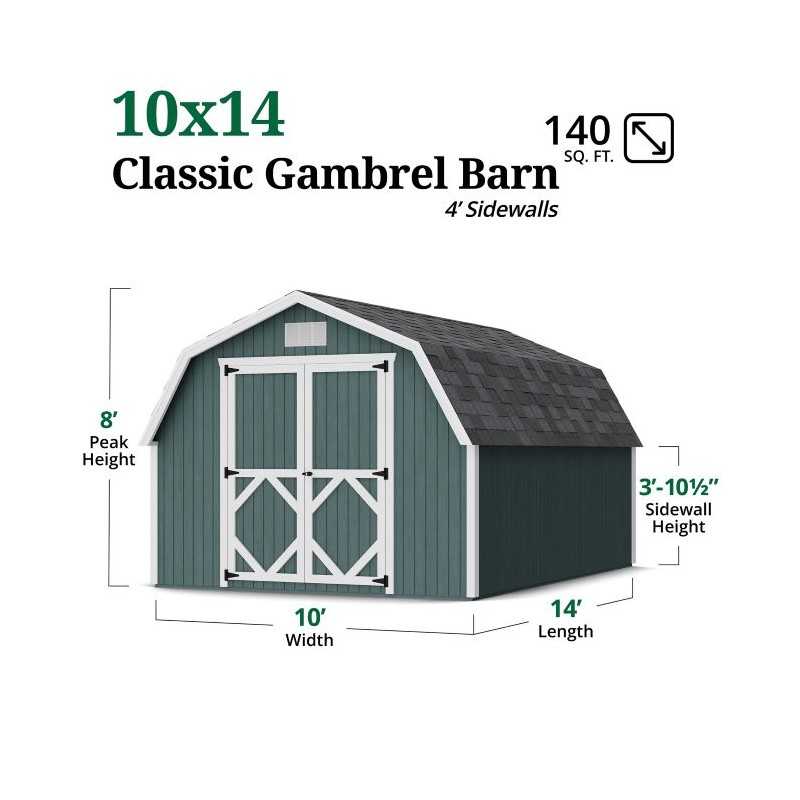 Little Cottage Co. Classic Gambrel 10x14 Wood Barn Shed Kit w/ 4' Sidewall (10x14 CGB-4-PC)