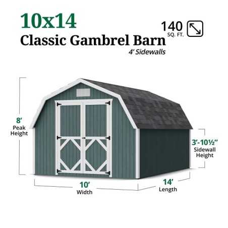 Little Cottage Co. Classic Gambrel 10x14 Wood Barn Shed Kit w/ 4' Sidewall (10x14 CGB-4-PC)