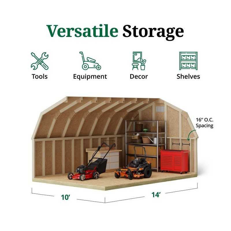 Little Cottage Co. Classic Gambrel 10x14 Wood Barn Shed Kit w/ 4' Sidewall (10x14 CGB-4-PC)