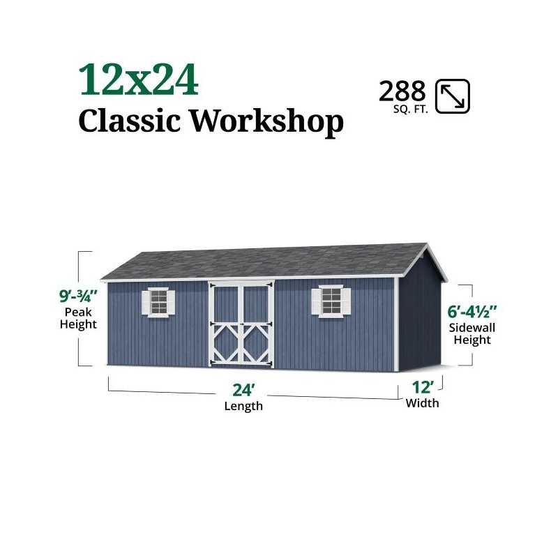 Little Cottage Co. Classic Workshop 12x24 Wood Storage Shed Kit (12x24 CWS-PC)