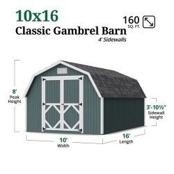 Little Cottage Co. Classic Gambrel 10x16 Barn Shed Kit w/ 4' Sidewall (10x16 CGB-4-PC)