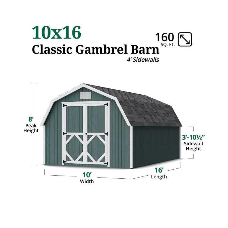 Little Cottage Co. Classic Gambrel 10x16 Wood Barn Shed Kit w/ 4' Sidewall (10x16 CGB-4-PC)