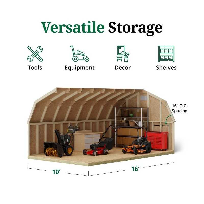 Little Cottage Co. Classic Gambrel 10x16 Wood Barn Shed Kit w/ 4' Sidewall (10x16 CGB-4-PC)