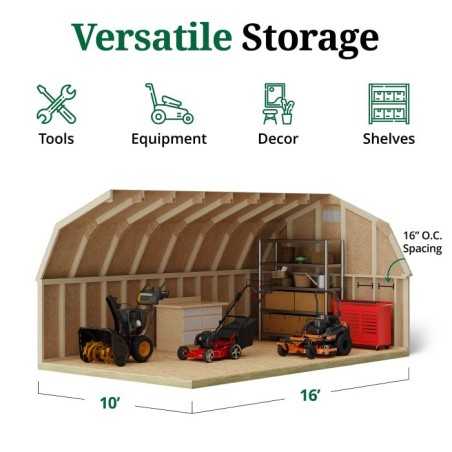 Little Cottage Co. Classic Gambrel 10x16 Wood Barn Shed Kit w/ 4' Sidewall (10x16 CGB-4-PC)