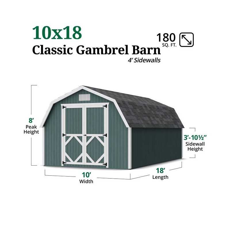 Little Cottage Co. Classic Gambrel 10x18 Wood Barn Shed Kit w/ 4' Sidewall (10x18 CGB-4-PC)