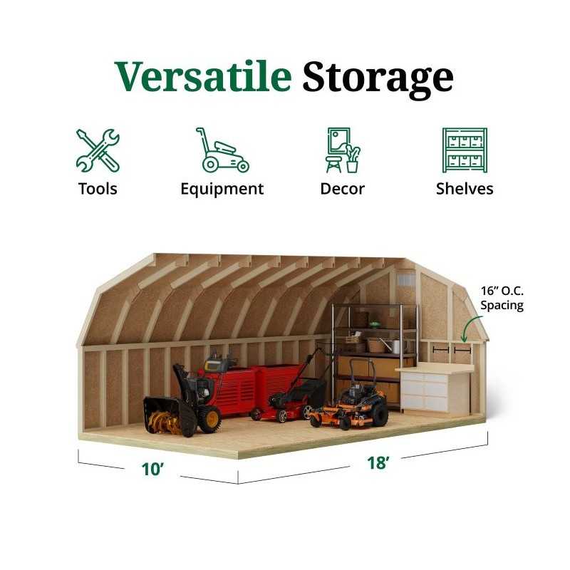 Little Cottage Co. Classic Gambrel 10x18 Wood Barn Shed Kit w/ 4' Sidewall (10x18 CGB-4-PC)