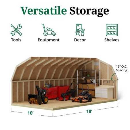 Little Cottage Co. Classic Gambrel 10x18 Wood Barn Shed Kit w/ 4' Sidewall (10x18 CGB-4-PC)