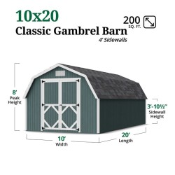 Little Cottage Co. Classic Gambre 10x20 Barn Shed Kit w/ 4' Sidewall (10x20 CGB-4-PC)