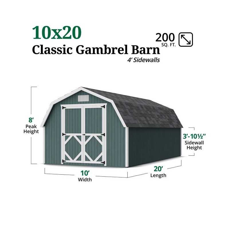 Little Cottage Co. Classic Gambrel 10x20 Wood Barn Shed Kit w/ 4' Sidewall (10x20 CGB-4-PC)