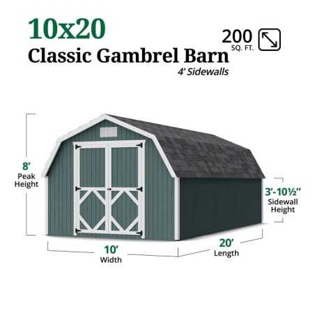 Little Cottage Co. Classic Gambrel 10x20 Wood Barn Shed Kit w/ 4' Sidewall (10x20 CGB-4-PC)