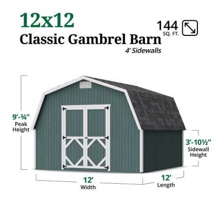 Little Cottage Co. Classic Gambrel 12x12 Wood Barn Shed Kit w/ 4' Sidewall (12x12 CGB-4-PC)