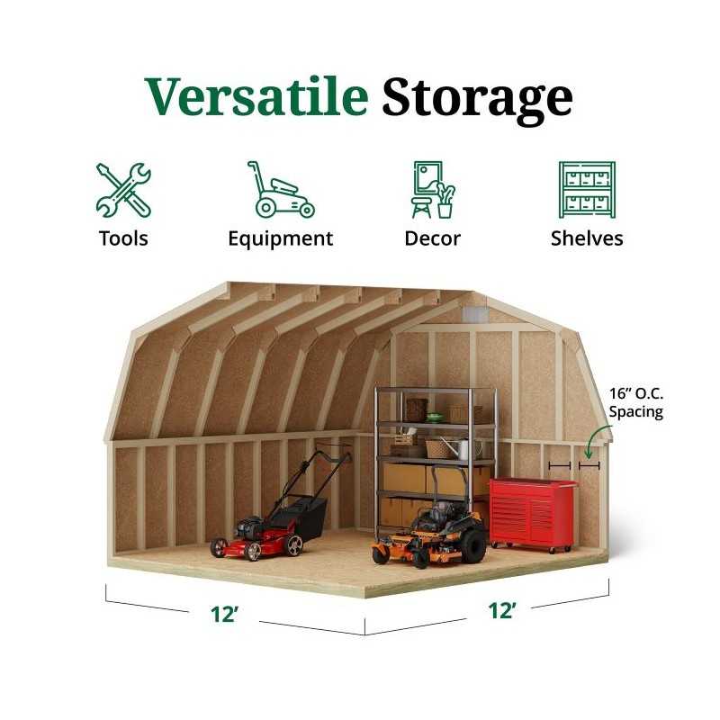 Little Cottage Co. Classic Gambrel 12x12 Wood Barn Shed Kit w/ 4' Sidewall (12x12 CGB-4-PC)