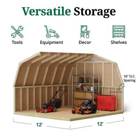 Little Cottage Co. Classic Gambrel 12x12 Wood Barn Shed Kit w/ 4' Sidewall (12x12 CGB-4-PC)
