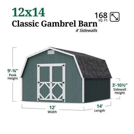 Little Cottage Co. Classic Gambrel 12x14 Wood Barn Shed Kit w/ 4' Sidewall (12x14 CGB-4-PC)