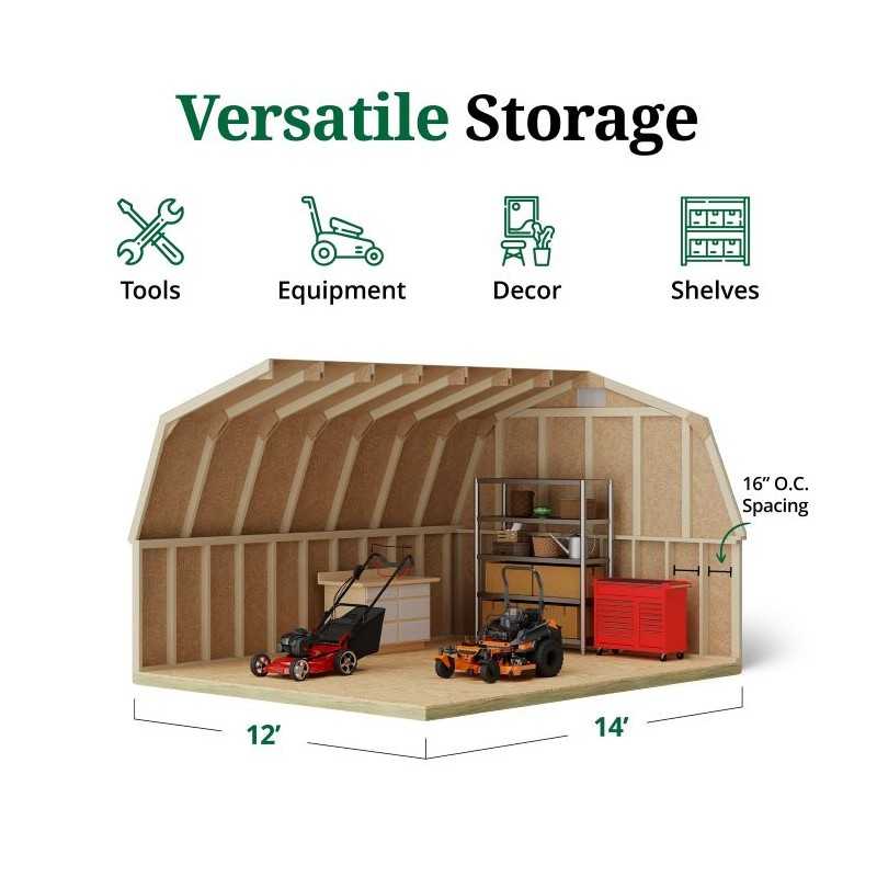 Little Cottage Co. Classic Gambrel 12x14 Wood Barn Shed Kit w/ 4' Sidewall (12x14 CGB-4-PC)