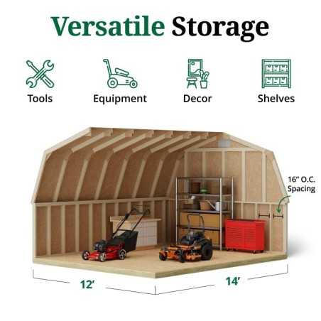 Little Cottage Co. Classic Gambrel 12x14 Wood Barn Shed Kit w/ 4' Sidewall (12x14 CGB-4-PC)
