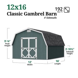 Little Cottage Co. Classic Gambrel 12x16 Barn Shed Kit w/ 4' Sidewall (12x16 CGB-4-PC)