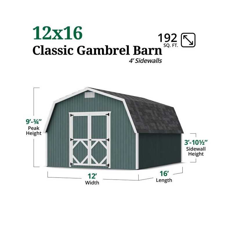Little Cottage Co. Classic Gambrel 12x16 Wood Barn Shed Kit w/ 4' Sidewall (12x16 CGB-4-PC)