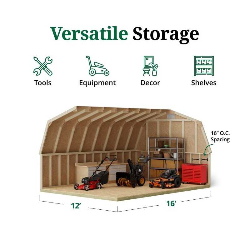 Little Cottage Co. Classic Gambrel 12x16 Wood Barn Shed Kit w/ 4' Sidewall (12x16 CGB-4-PC)