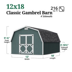 Little Cottage Co. Classic Gambrel 12x18 Barn Shed Kit w/ 4' Sidewall (12x18 CGB-4-PC)